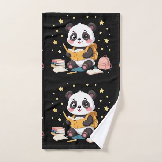 Adorable panda reading , stars,pattern  badhandtuch set (Handtuch)