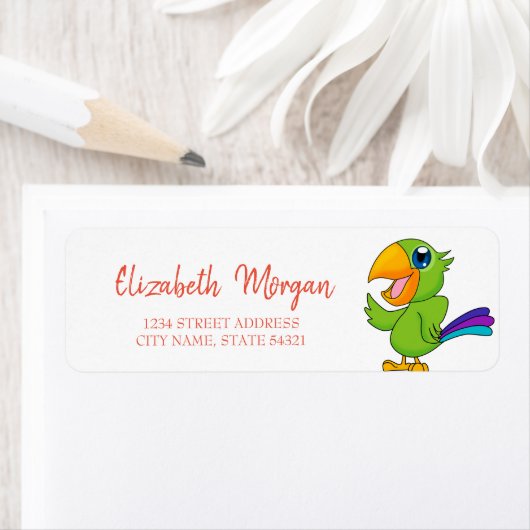 Adorable Papagei, White Address Label (Insitu)