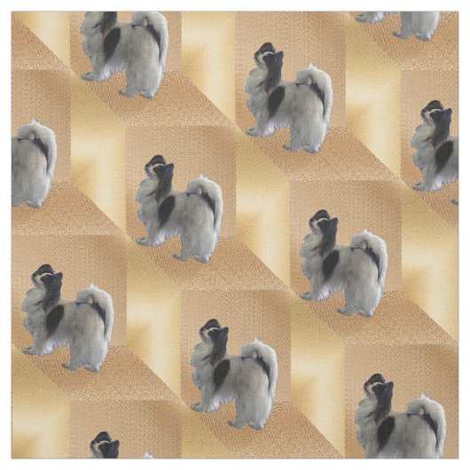 Adorable Papillon Hund auf Gold Cubes Stoff (Muster)