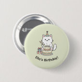 Adorable Party Cat Birthday Cake Light Yellow Art Button (Vorne & Hinten)