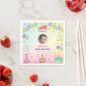 Adorable Pastel Baby Boy 1st Birthday Photo Napkin Serviette (Beispiel)