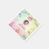 Adorable Pastel Baby Boy 1st Birthday Photo Napkin Serviette (Ecke)