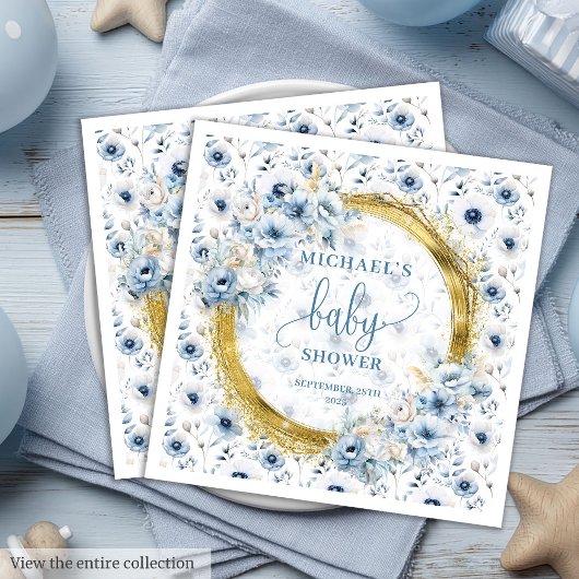 Adorable Pastel Blue Gold Blume Papier Napkins Serviette