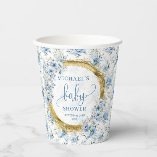 Adorable Pastel Blue Gold Personalisierte Papierta Pappbecher (Vorderseite)
