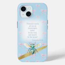 Adorable Pastel Blue Pink Bow Bible Turquoise Bee Case-Mate iPhone Hülle