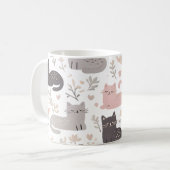 Adorable Pastel Cat & Floral Pattern Coffee Kaffeetasse (Vorderseite Links)