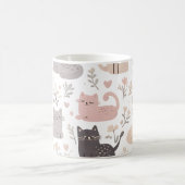 Adorable Pastel Cat & Floral Pattern Coffee Kaffeetasse (Mittel)