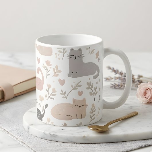 Adorable Pastel Cat & Floral Pattern Coffee Kaffeetasse