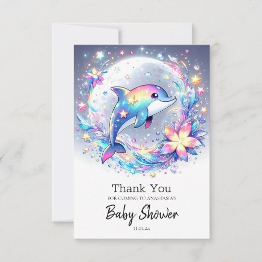 Adorable Pastel Dolphin Babydusche Dankeskarte (Vorderseite)