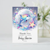 Adorable Pastel Dolphin Babydusche Dankeskarte (Stehend Vorderseite)