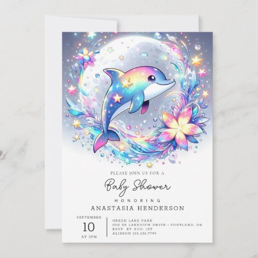 Adorable Pastel Dolphin Babydusche Einladung (Vorderseite)