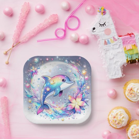 Adorable Pastel Dolphin Babydusche Pappteller (Party)