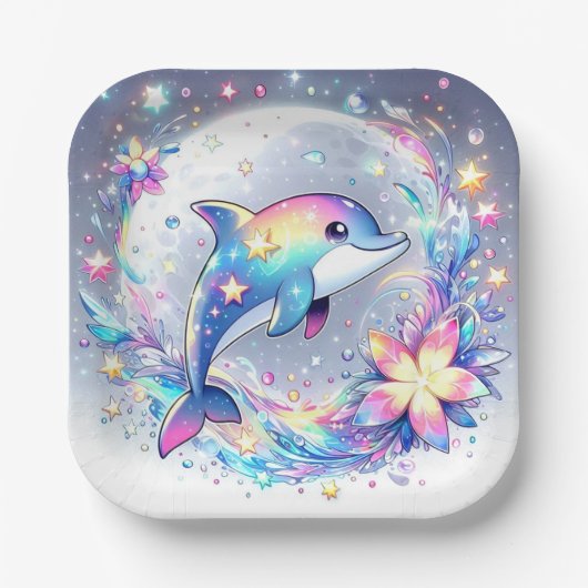 Adorable Pastel Dolphin Babydusche Pappteller (Vorderseite)