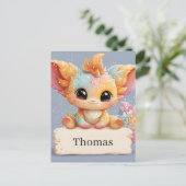 Adorable Pastel Fantasy Creature Holding a Name Postkarte (Stehend Vorderseite)