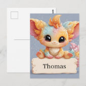 Adorable Pastel Fantasy Creature Holding a Name Postkarte (Vorne/Hinten)