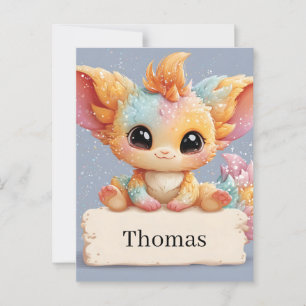 Adorable Pastel Fantasy Creature Holding a Name Postkarte