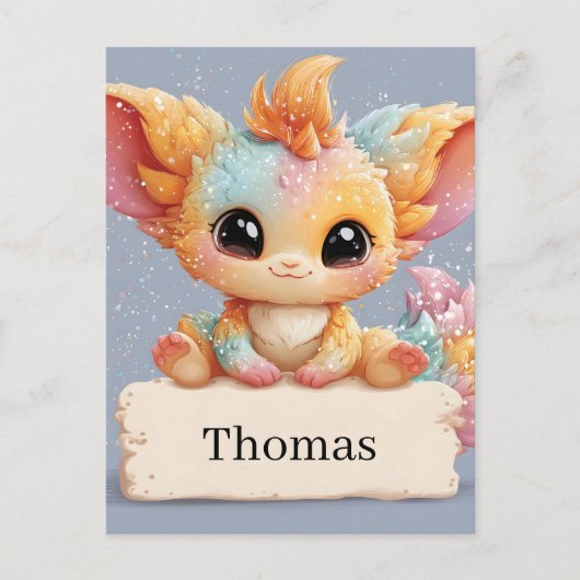 Adorable Pastel Fantasy Creature Holding a Name Postkarte (Vorderseite)