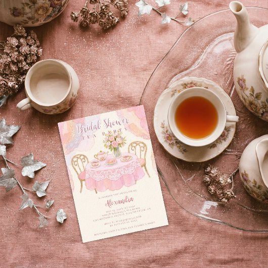 Adorable Pastel Pink Tea Party Bridal Shower Einladung