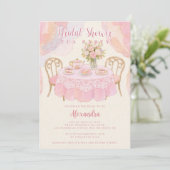 Adorable Pastel Pink Tea Party Bridal Shower Einladung (Stehend Vorderseite)