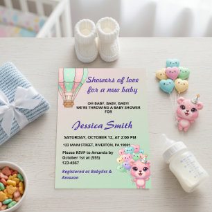 Adorable Pastel Pink und Minze Green Baby Dusche Einladung