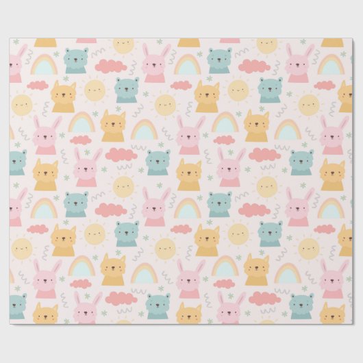 Adorable Pastel Tiermuster Geschenkpapier (Flach)