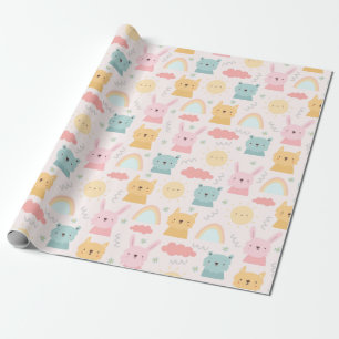 Adorable Pastel Tiermuster Geschenkpapier