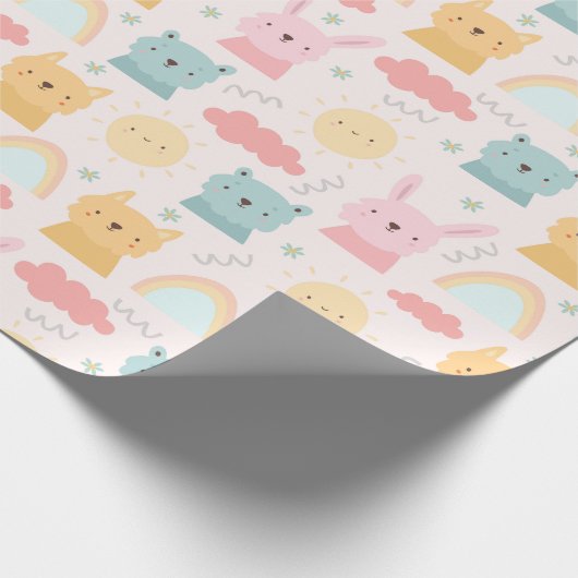 Adorable Pastel Tiermuster Geschenkpapier (Ecke)