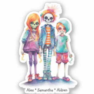 Adorable Pastel Zombie Trio - Niedliches Halloween Aufkleber