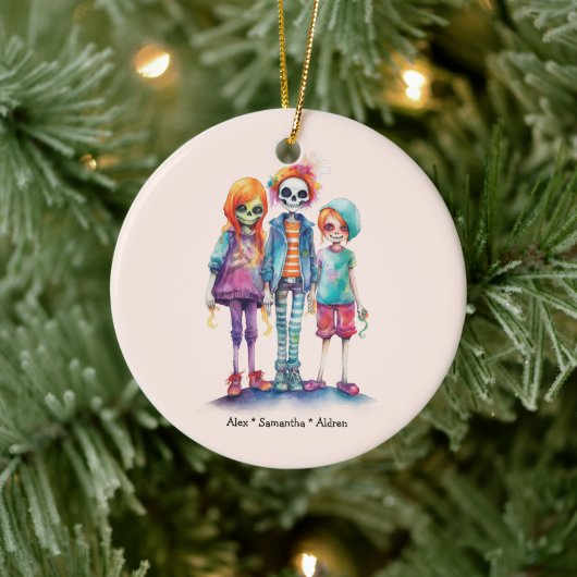 Adorable Pastel Zombie Trio - Niedliches Halloween Keramik Ornament (Baum)