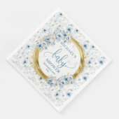 Adorable pastellblaue Blumen Gold Babydusche Serviette (Ecke)