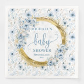Adorable pastellblaue Blumen Gold Babydusche Serviette (Vorderseite)