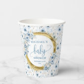 Adorable pastellblaue Blumen Gold boho Papier Bech Pappbecher (Vorderseite)