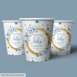 Adorable pastellblaue Blumen Gold boho Papier Bech Pappbecher