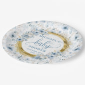 Adorable pastellblaue Blüten Goldbrasse Dusche Pappteller (Schrägansicht)