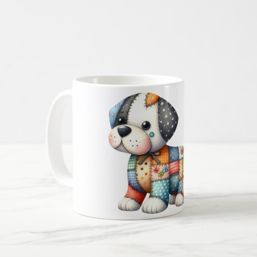 Adorable Patchwork Dog #12 Digitale Kunst Kaffeetasse (Vorderseite Links)