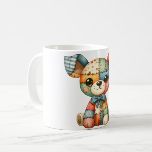 Adorable Patchwork Dog #5 Digitale Kunst Kaffeetasse (Vorderseite Links)