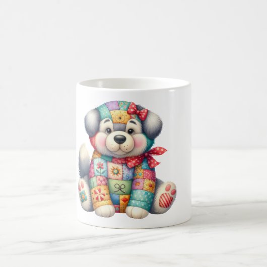 Adorable Patchwork Dog #9 Digitale Kunst Kaffeetasse (Mittel)