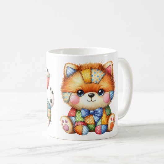 Adorable Patchwork Hunde Design Art Kaffeetasse (VorderseiteRechts)