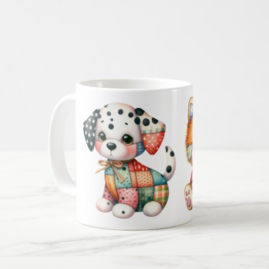 Adorable Patchwork Hunde Design Art Kaffeetasse (Vorderseite Links)