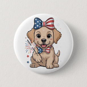 Adorable Patriotic Welpe 4. Juli Feier Button