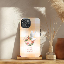 Adorable Peach Check Rose Wreath White Dove Bible  Case-Mate iPhone Hülle