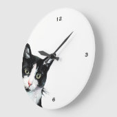 Adorable Peeking Cat Black and White Clock Große Wanduhr (Winkel)