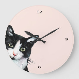 Adorable Peeking Cat Blush Clock Große Wanduhr