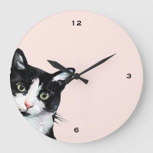 Adorable Peeking Cat Blush Clock Große Wanduhr