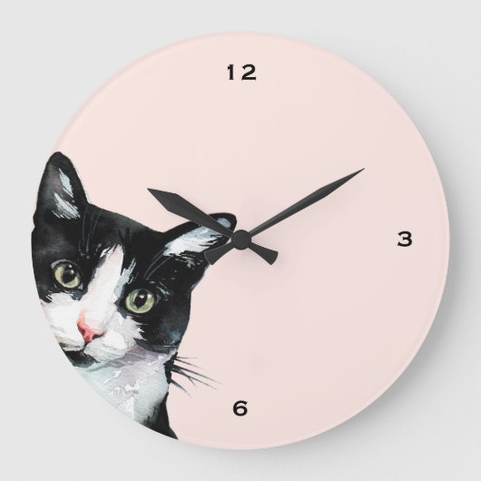 Adorable Peeking Cat Blush Clock Große Wanduhr (Vorderseite)