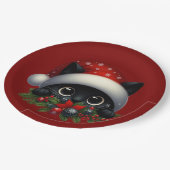 Adorable Peeking Weihnachts Schwarze Katze Pappteller (Schrägansicht)