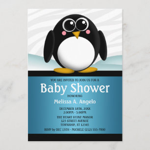 Adorable Penguin Blue Boy Baby Einladungen