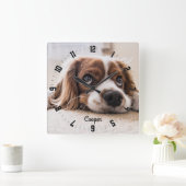 Adorable Personalisiert Hunde Foto Quadratische Wanduhr (Zuhause)