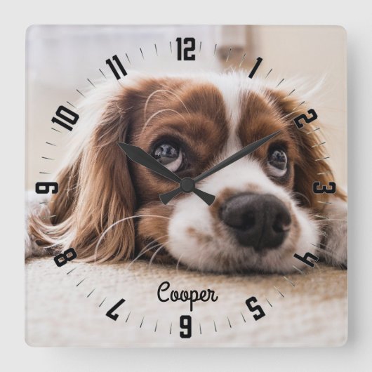 Adorable Personalisiert Hunde Foto Quadratische Wanduhr (Vorderseite)