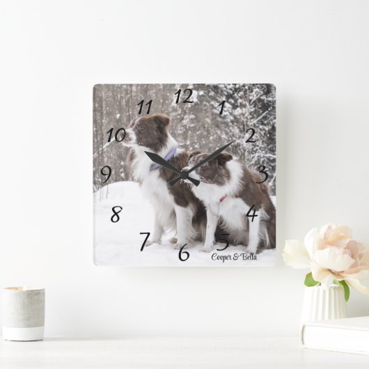 Adorable Personalisiert Hunde Foto Quadratische Wanduhr (Zuhause)